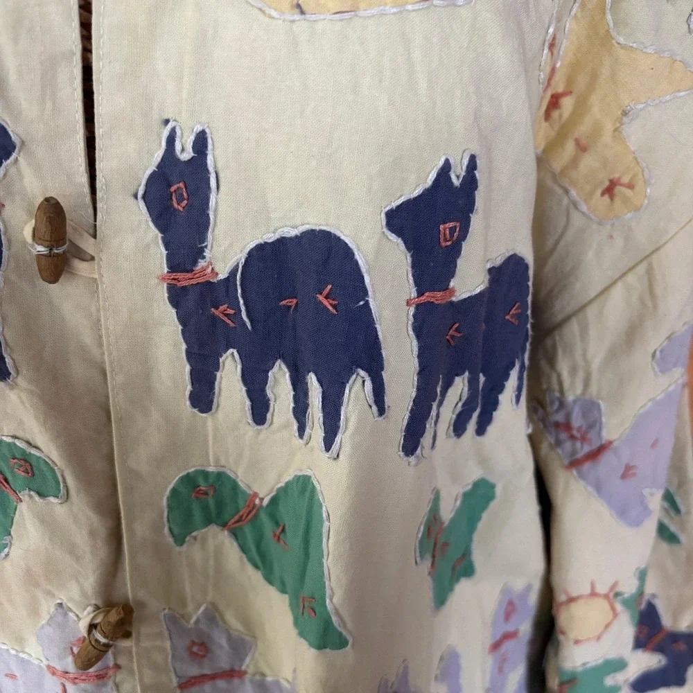 April Cornell for Cornell Trading Animal Appliqué Jacket Coat S/M Cream Art Wear